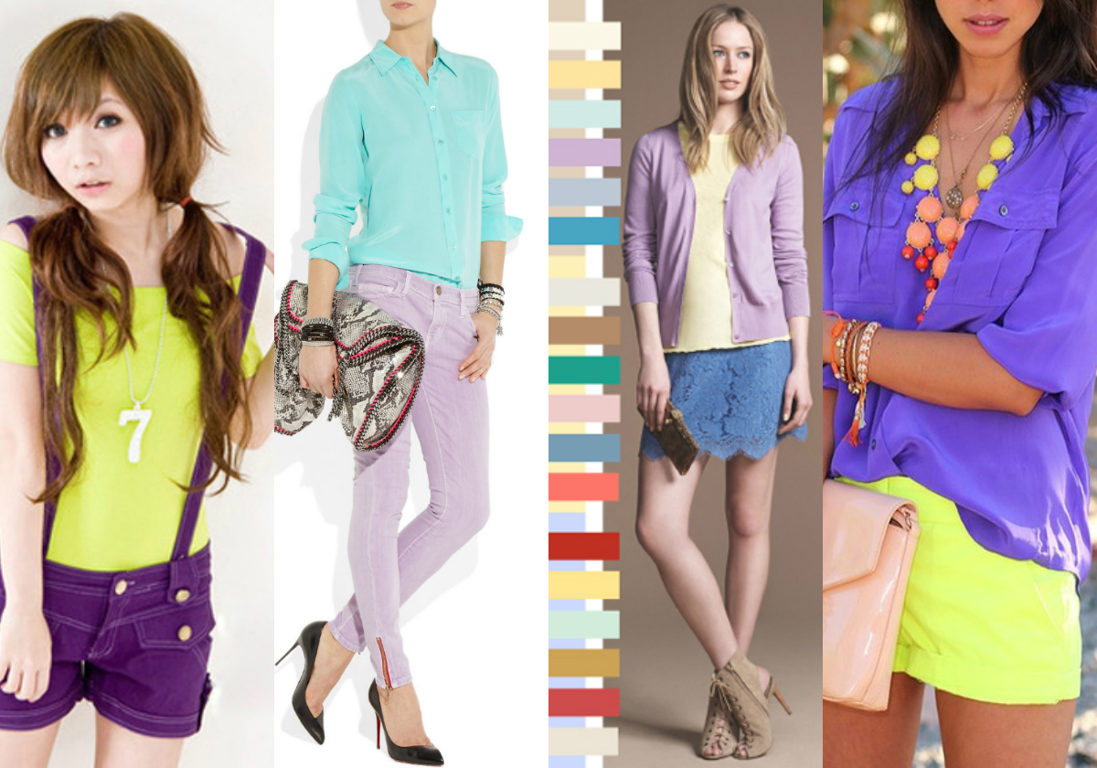 Сочетание фиолетового с другими в одежде у женщин
