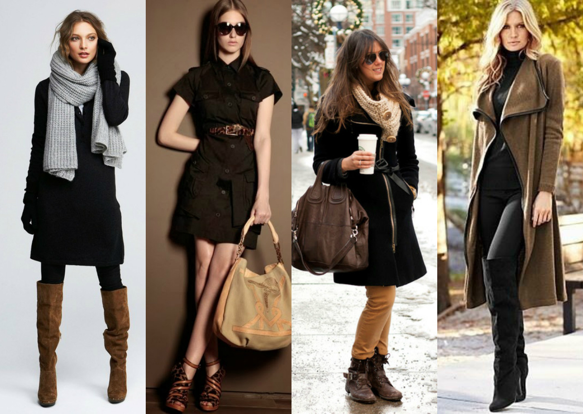 Сочетание черного и коричневого в одежде для женщин